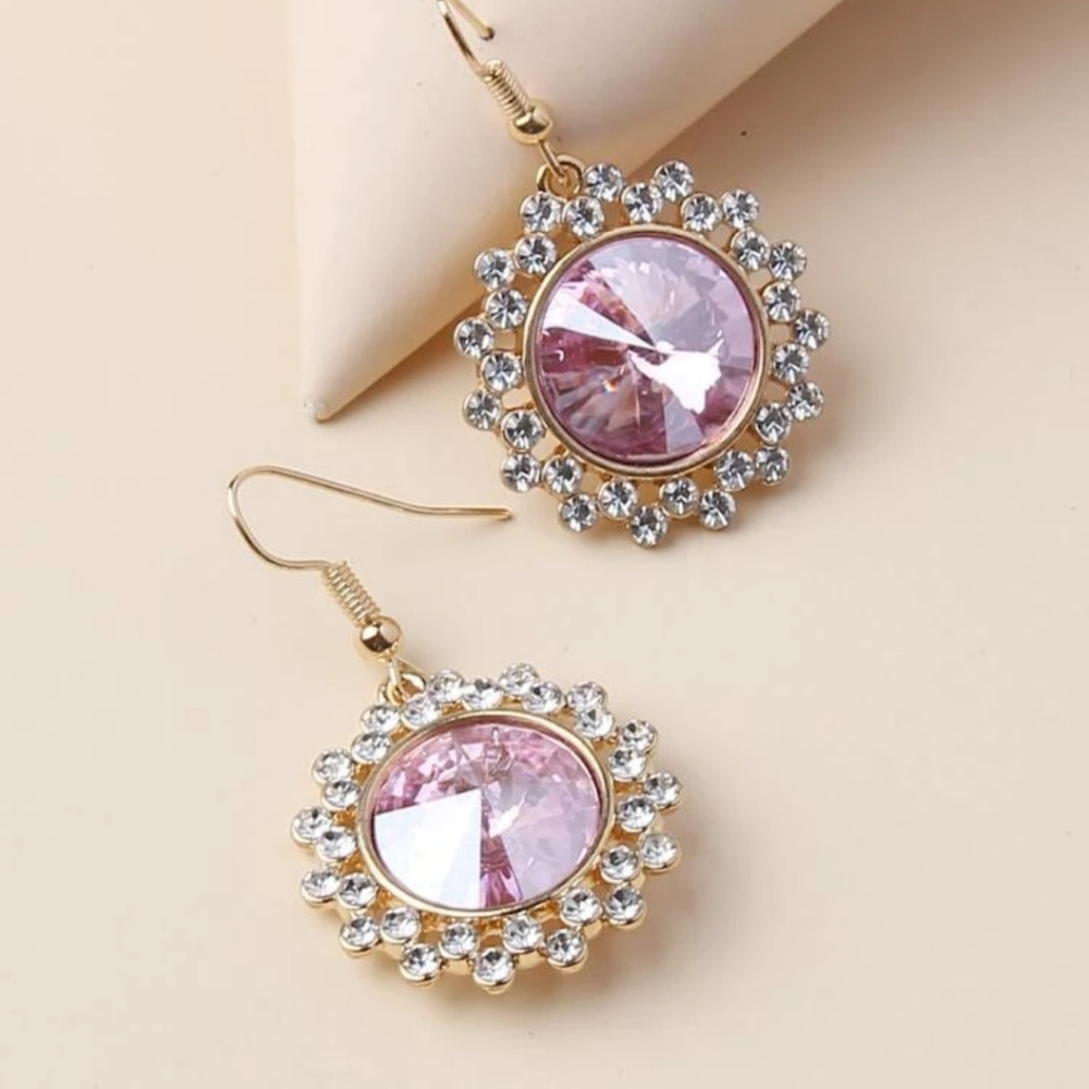 Rhinestone Pink Sun Earring